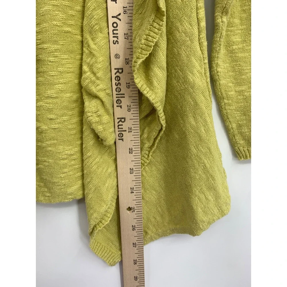 Eileen Fisher Sweater Large Petite Green Cardigan Linen Blend Open Drape Pocket